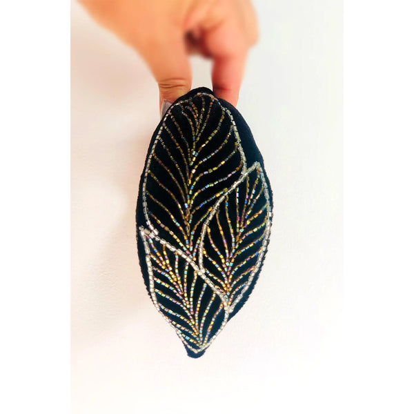 Handmade Headband - Silk Leaves Black