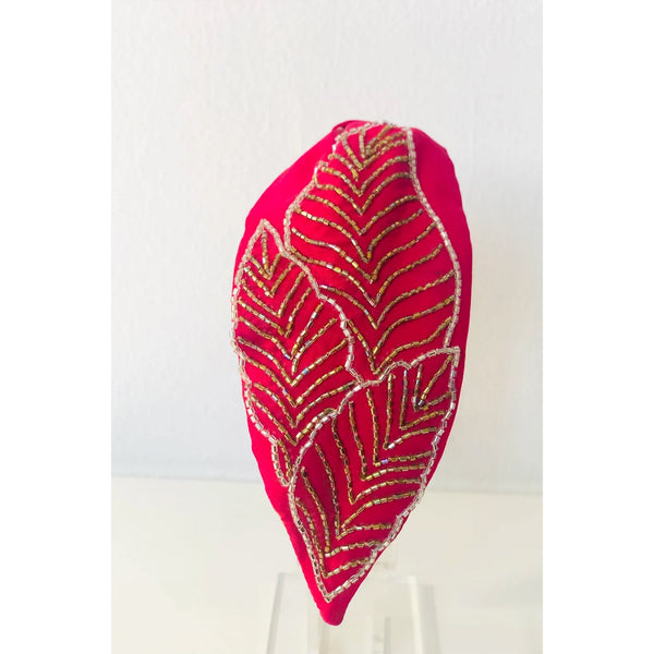 Handmade Headband - Silk Leaves Fuchsia
