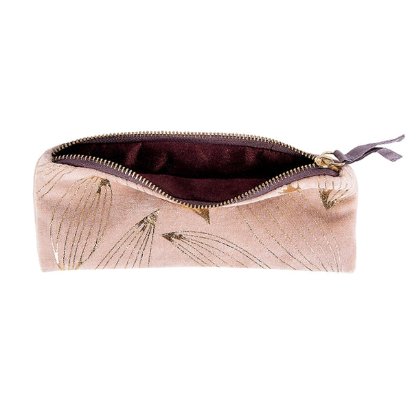 Velvet Cosmetic Pouch - Light Taupe Gold Leaves