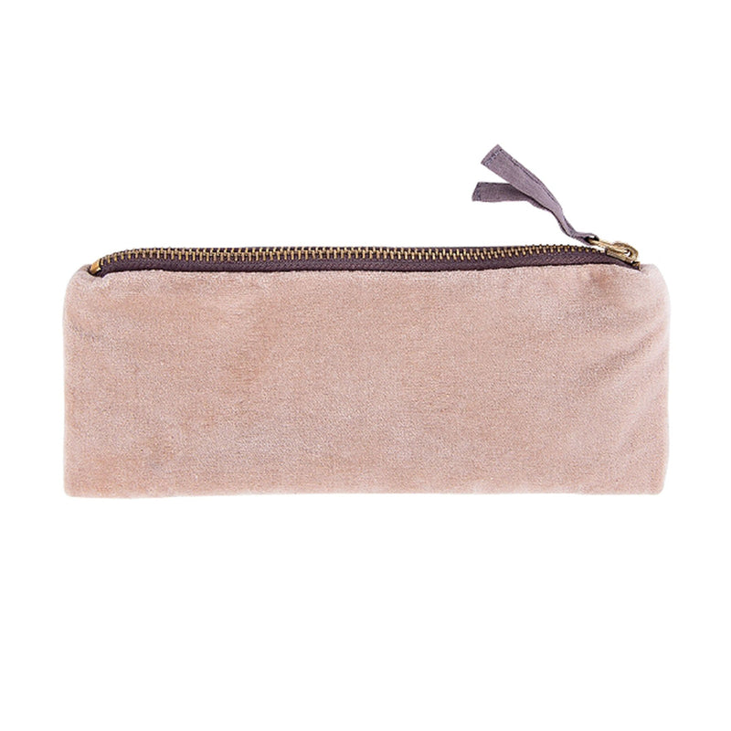 Velvet Cosmetic Pouch - Light Taupe Gold Leaves