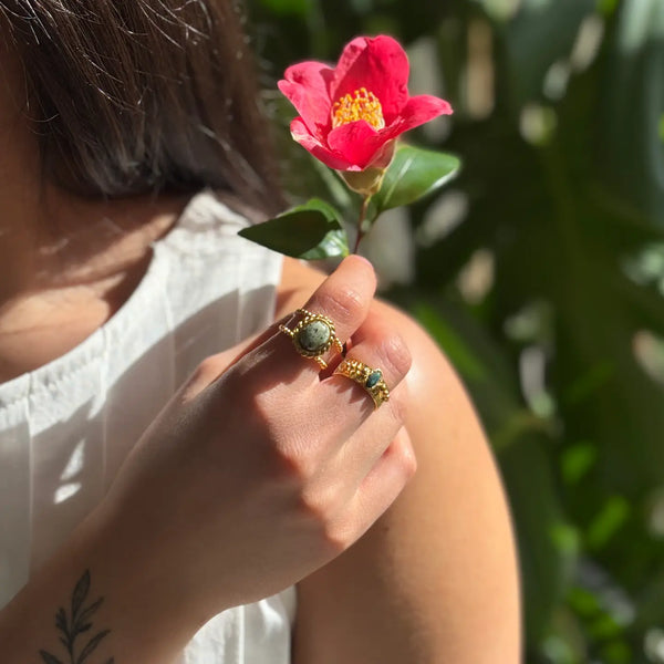 Aria Ring - 18ct Gold Plated African Turquoise Adjustable Ring