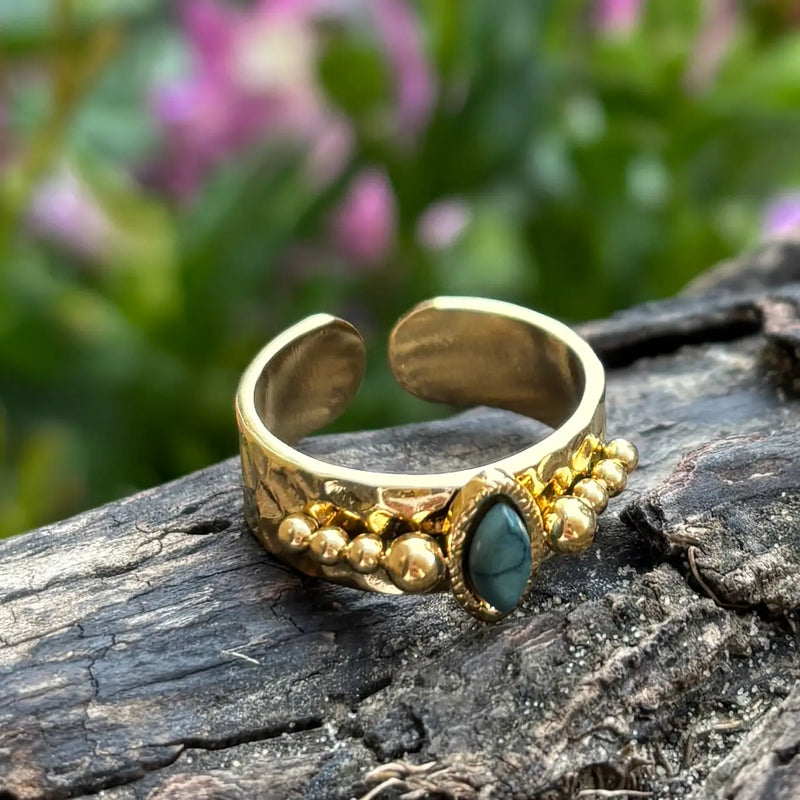 Aria Ring - 18ct Gold Plated African Turquoise Adjustable Ring