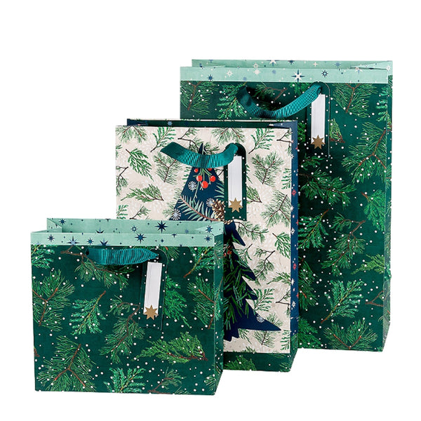 Assorted Christmas Gift Bags - Snow Fir Leaves