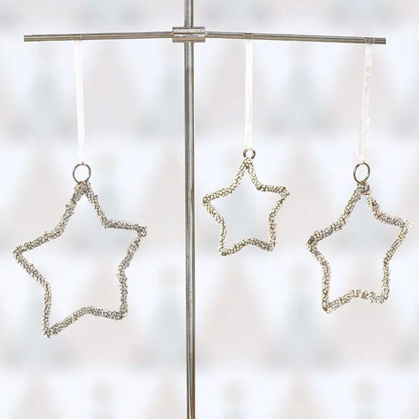 Beaded Stars Christmas Decorations - Silver