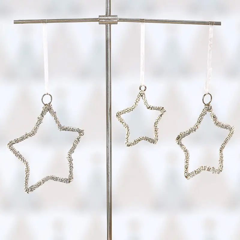 Beaded Stars Christmas Decorations - Silver