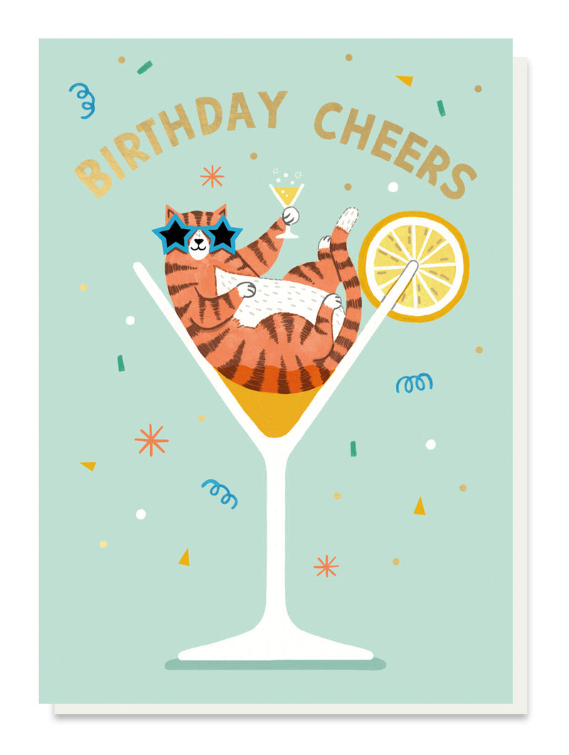 Birthday Cheers Cocktail Cat Card