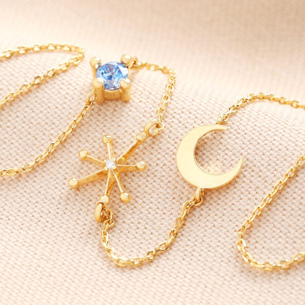 Blue Crystal Celestial Necklace - Gold