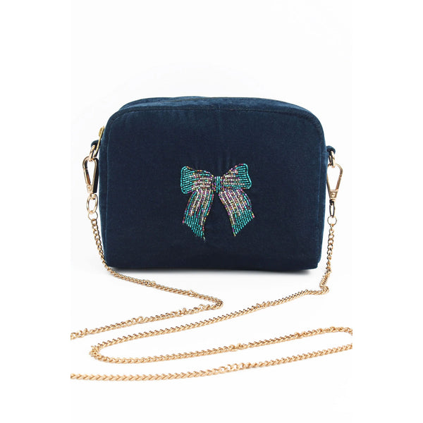Bow Crossbody Bag - Navy Silver Blue