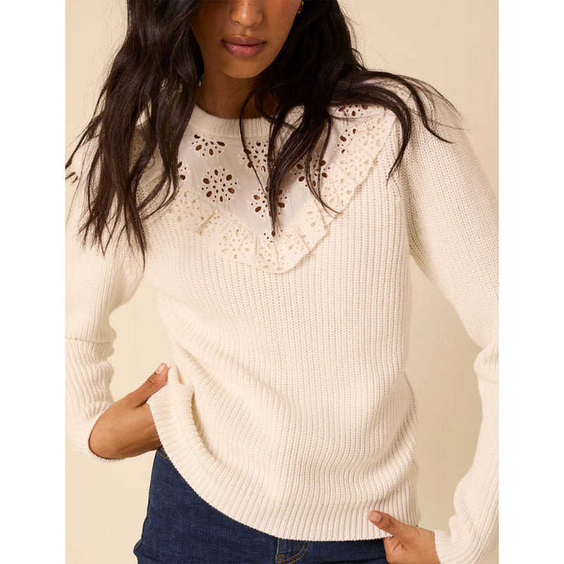 Broderie Yoke Knitted Jumper - Ivory