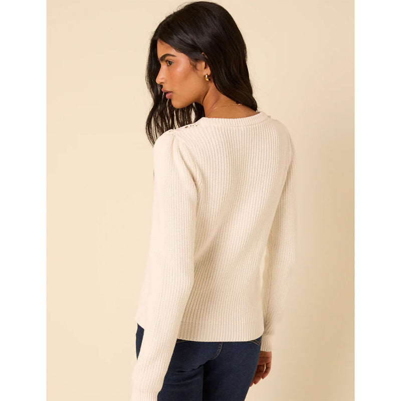 Broderie Yoke Knitted Jumper - Ivory