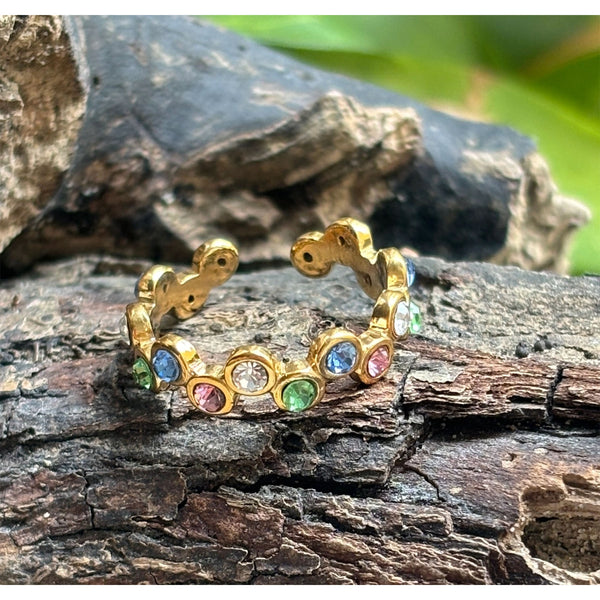 Camie Ring - 18ct Gold Plated Multi Colour Cubic Zirconia Stackable Ring