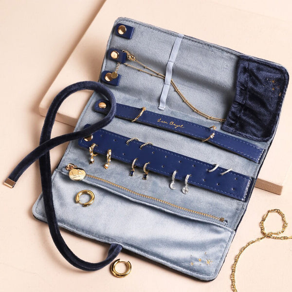 Celestial Velvet Jewellery Roll - Navy