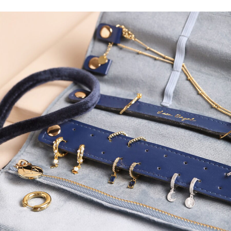 Celestial Velvet Jewellery Roll - Navy