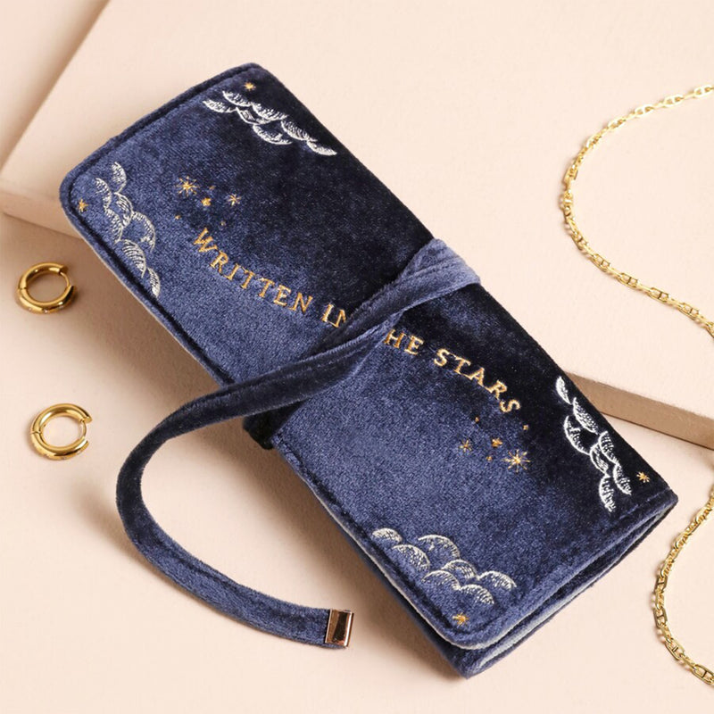 Celestial Velvet Jewellery Roll - Navy