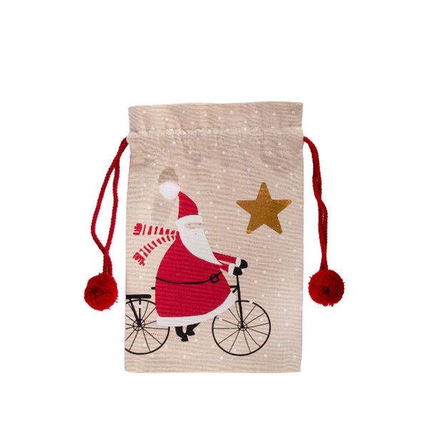 Christmas Cotton Bag - Santa Bicycle