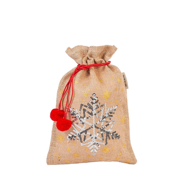 Christmas Jute Bag - Silver Snowflake Stars
