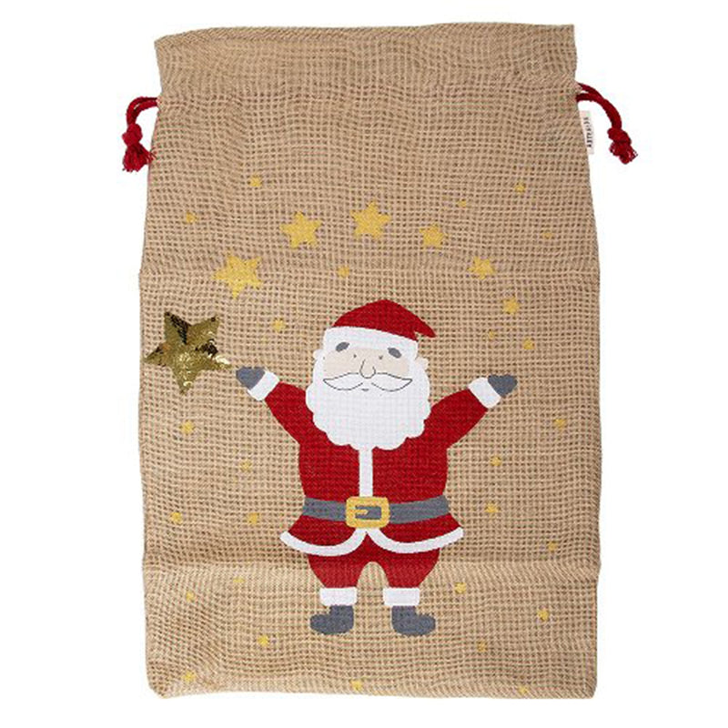 Christmas Large Jute Bag - Stars Santa