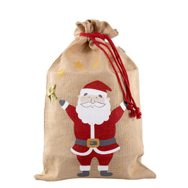 Christmas Large Jute Bag - Stars Santa