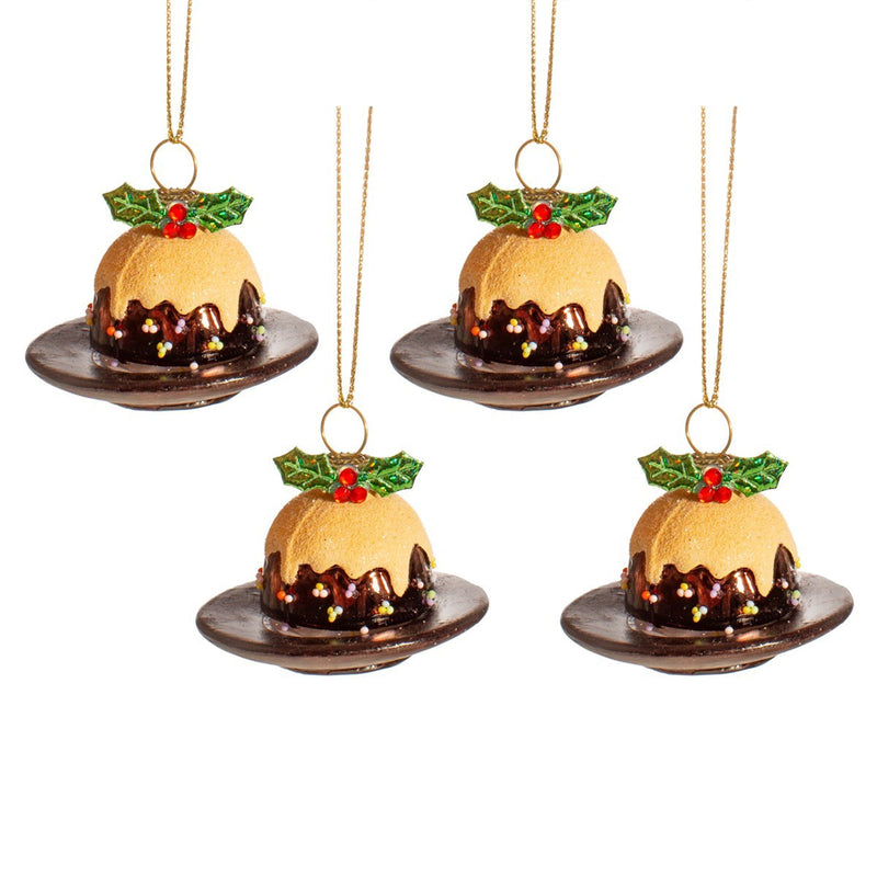 Christmas Pudding Shaped Baubles - Set Of 4