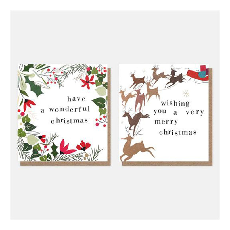 Christmas Wreath and Reindeers Charity Cards - Pack of 8