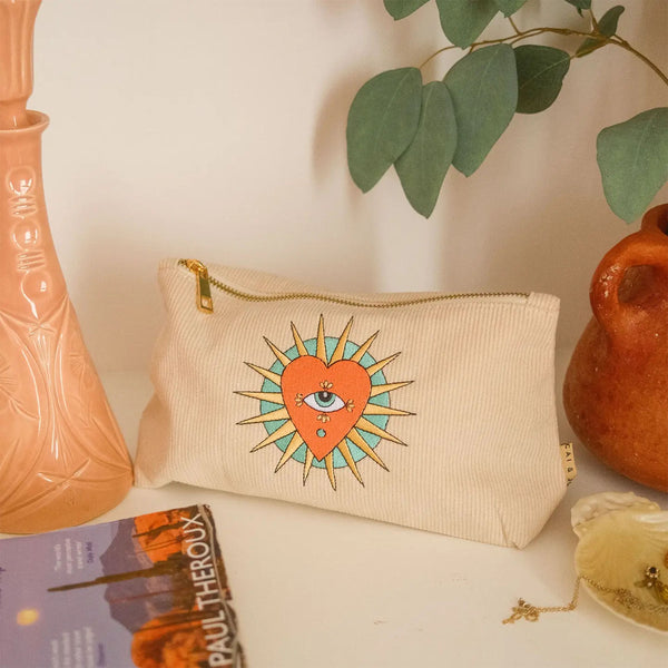 Corduroy Makeup Pouch - Stone Heart