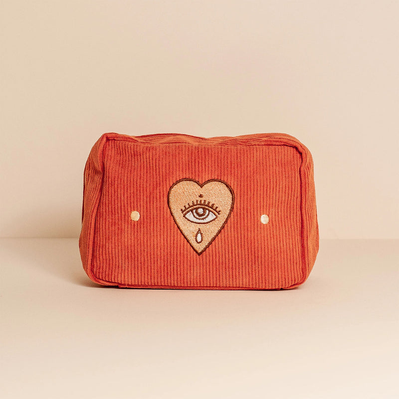 Corduroy Makeup Bag - Rust Heart