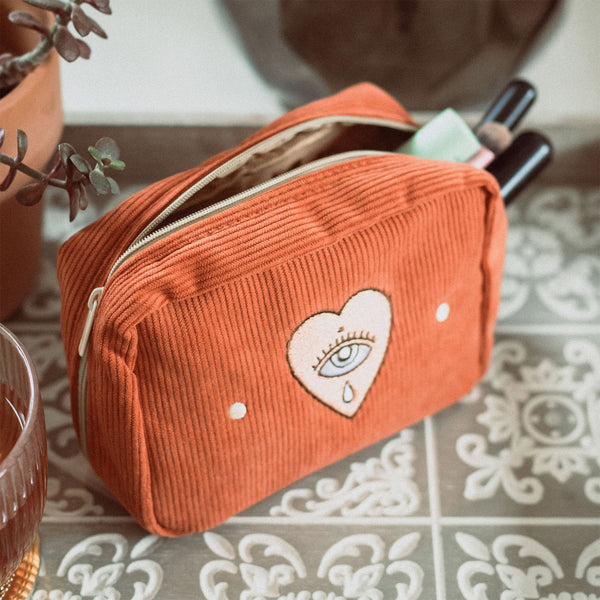 Corduroy Makeup Bag - Rust Heart