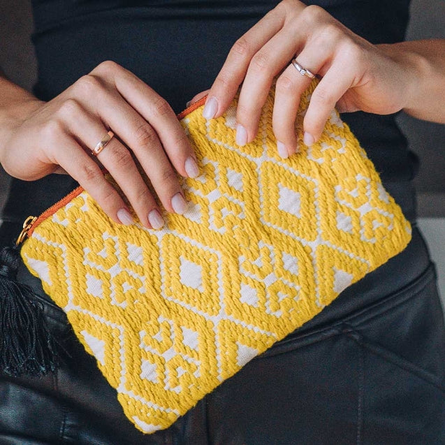 Cosmetic Cotton Pouch - Yellow Diamonds