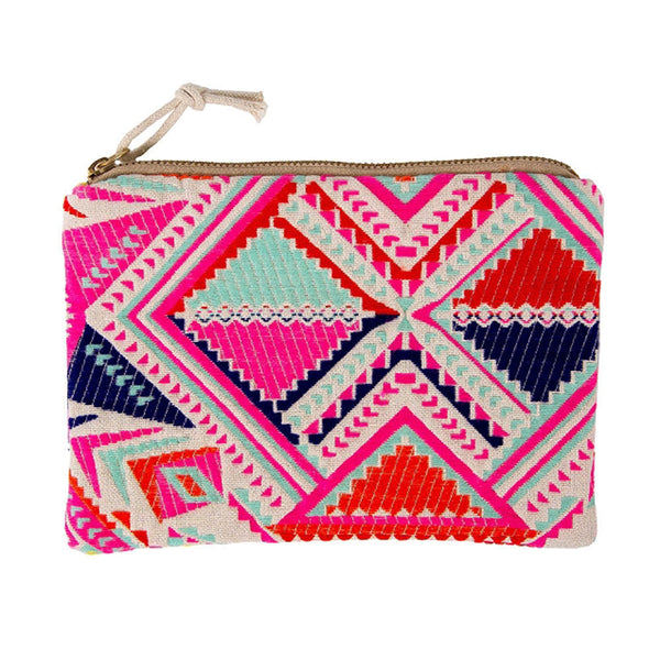 Cosmetic Cotton Pouch - Pink Aztec