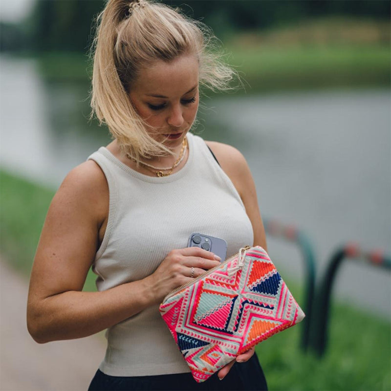 Cosmetic Cotton Pouch - Pink Aztec