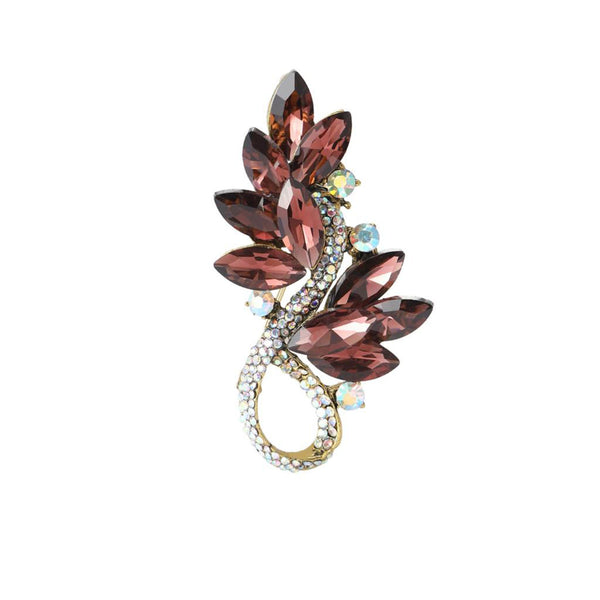 Crystal Leaf Loop Brooch - Purple Grey