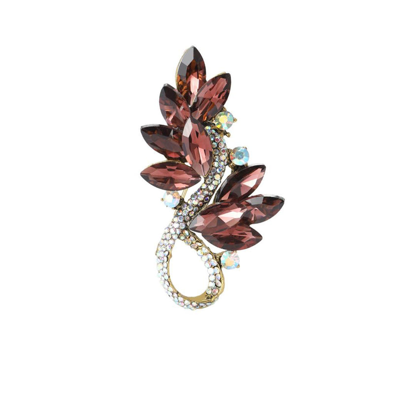 Crystal Leaf Loop Brooch - Purple Grey