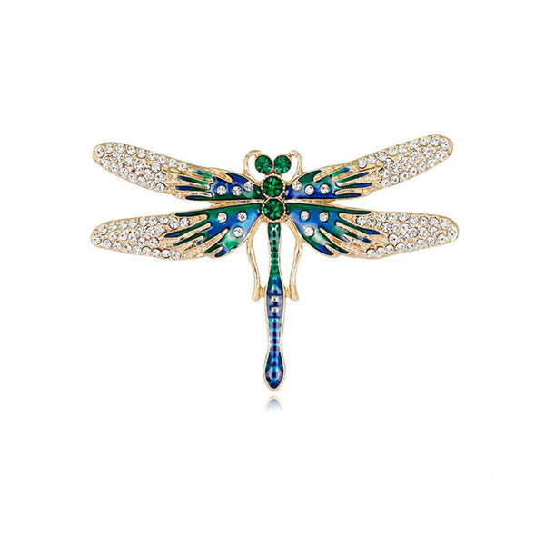 Crystal Wing Dragonfly Brooch - Blue Green