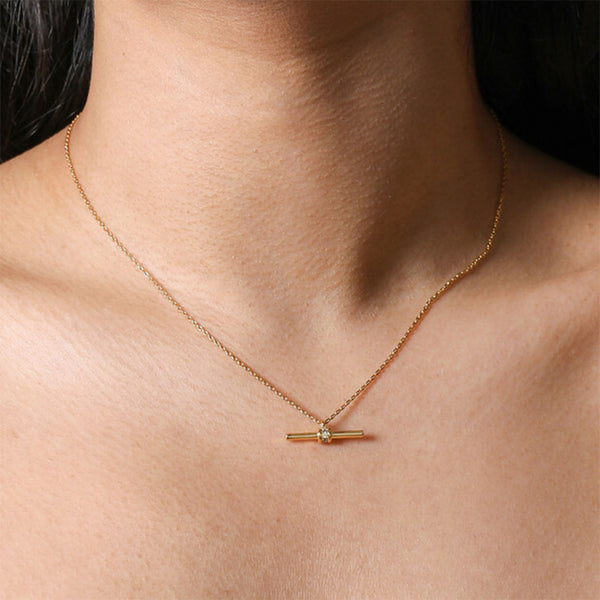 Crystal T-Bar Necklace - Gold