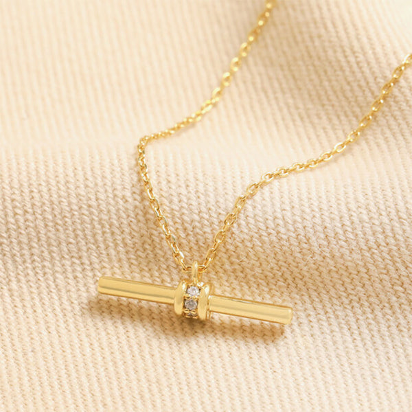 Crystal T-Bar Necklace - Gold