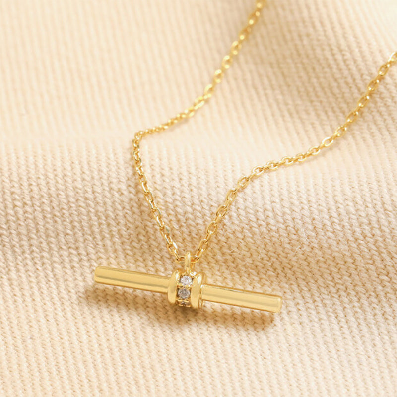 Crystal T-Bar Necklace - Gold