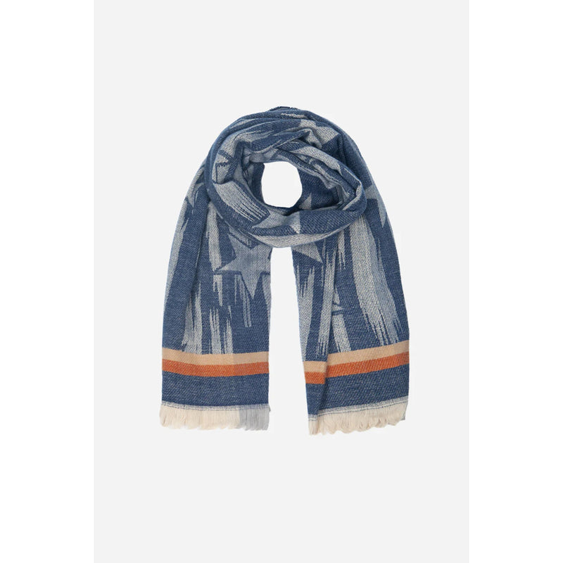 Detailed Blanket Scarf - Navy Blue Brush