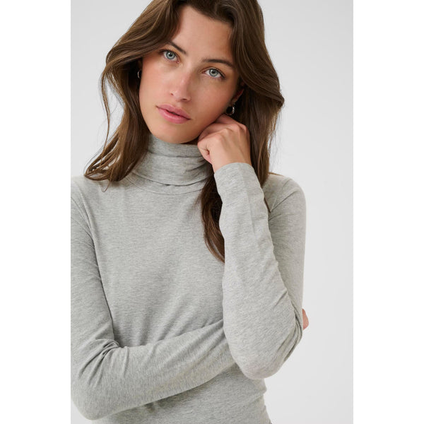 Efinas Long Sleeve Roll Neck T-Shirt - Medium Grey Melange