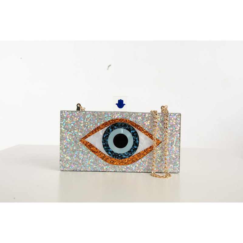 Evil Eye Purse - Silver with Copper Blue Eye