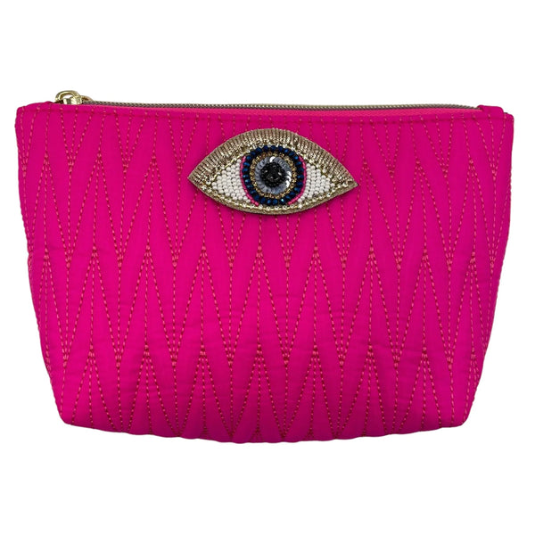 Tribeca Makeup Bag - Fuchsia with Evil Eye