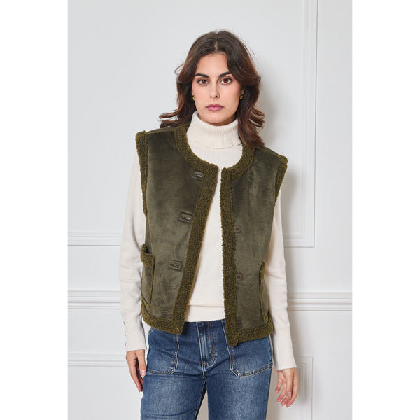 Giulia Reversible Sheepskin Gilet - Khaki