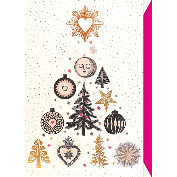 Gold Ornaments Christmas Card - Black & White