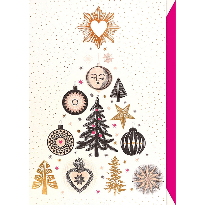 Gold Ornaments Christmas Card - Black & White