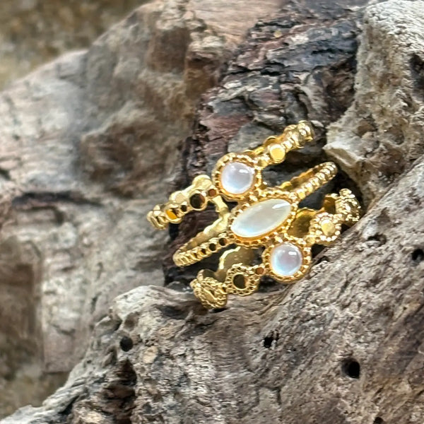Grace Ring - 18ct Gold Plated Mother Of Pearl Triple Band Adjustable Ring