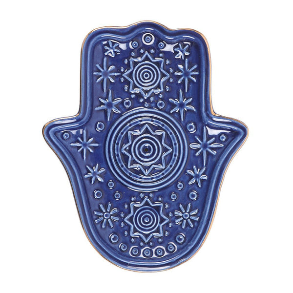 Hamsa Hand Incense Holder Dish  - Dark Blue