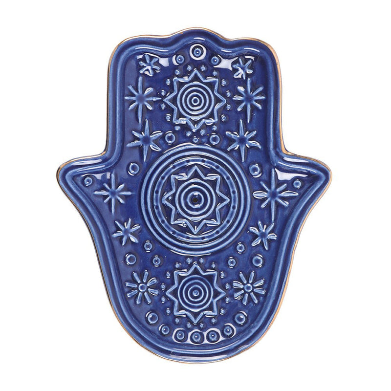Hamsa Hand Incense Holder Dish  - Dark Blue
