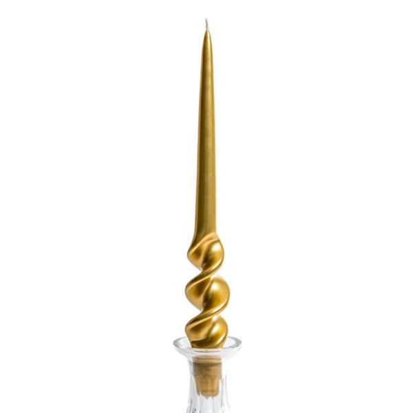 Hand Turned Taper Candle - Metallic Gold