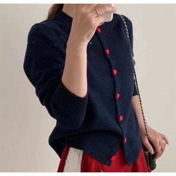 Heart Button Cardigan - Navy