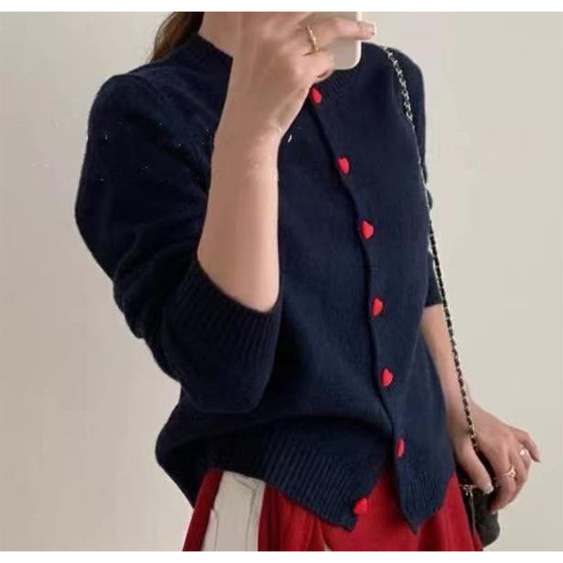 Heart Button Cardigan - Navy