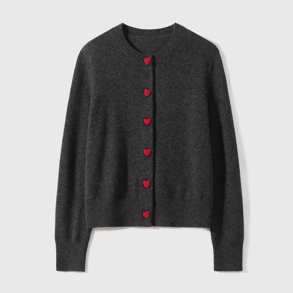 Heart Button Cardigan - Charcoal